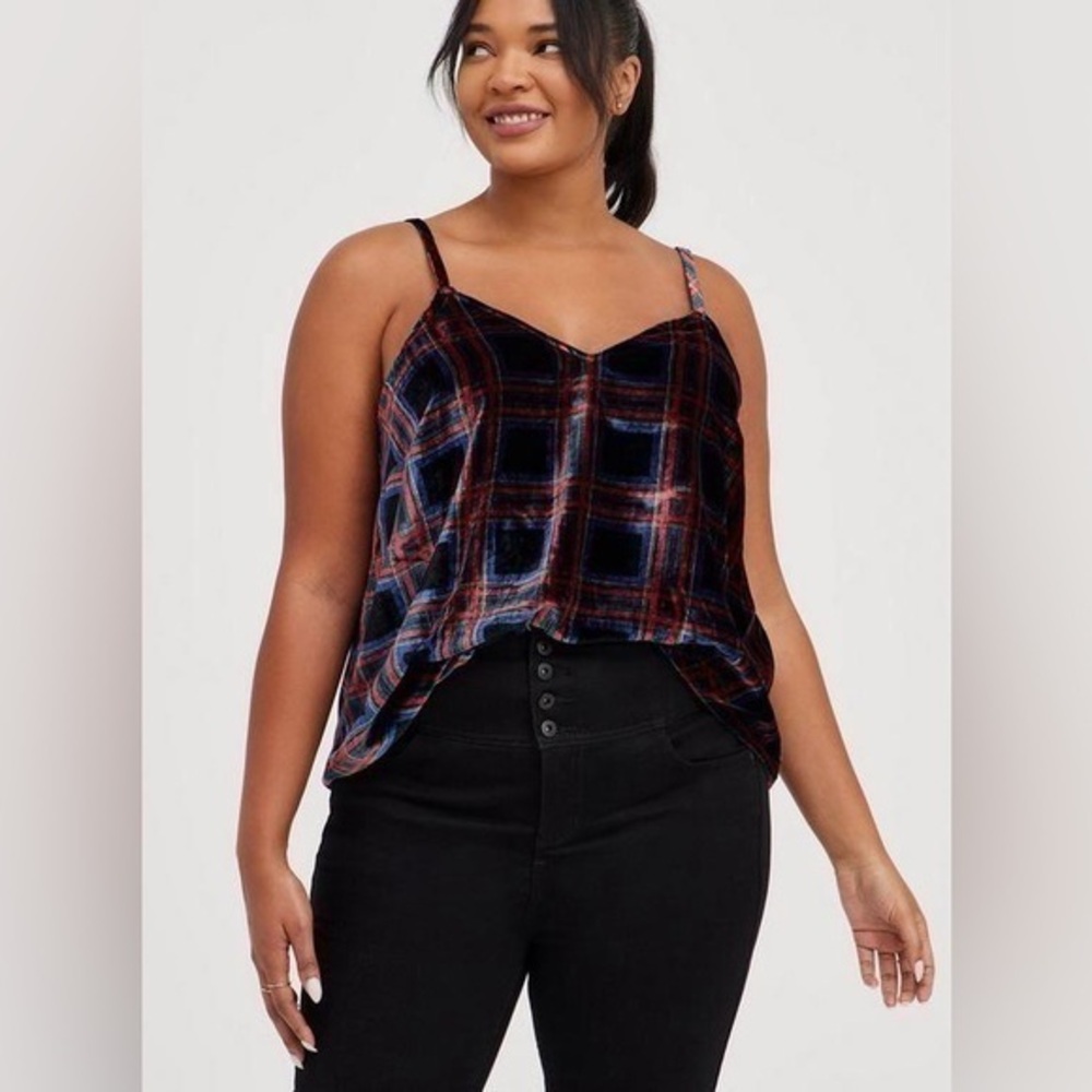 Torrid Sophie Velvet Plaid Swing Cami Blouse – Luxurious & Edgy, Size 2X